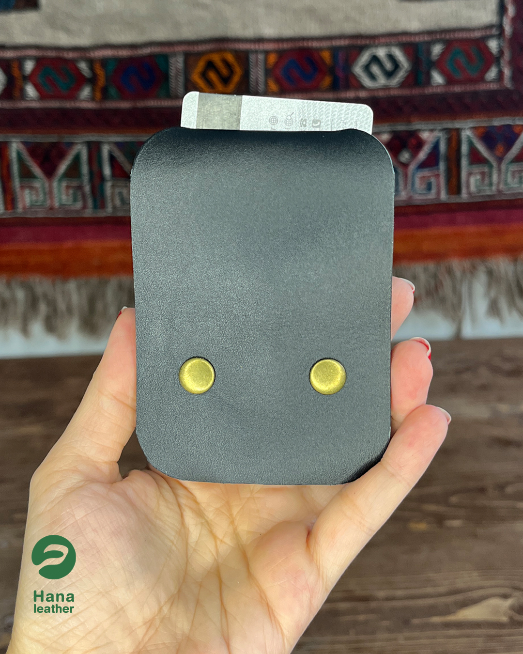 کیف کارت چرم طبیعی دست دوز رنگ مشکی